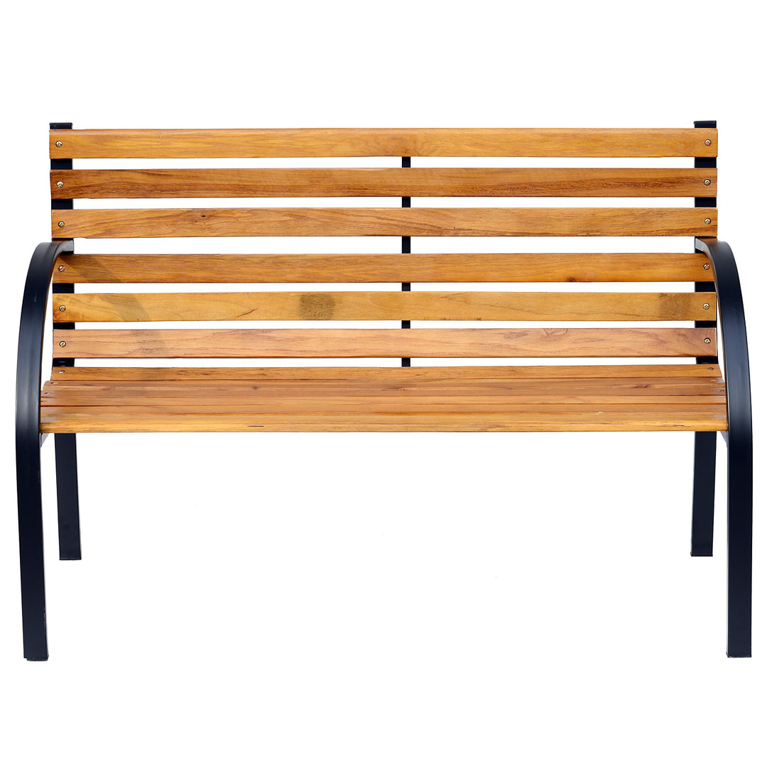 Farmhouse 2-Seater Loveseat Hardwood & Metal Outdoor Bench Garden Patio Deck Porch - Brown