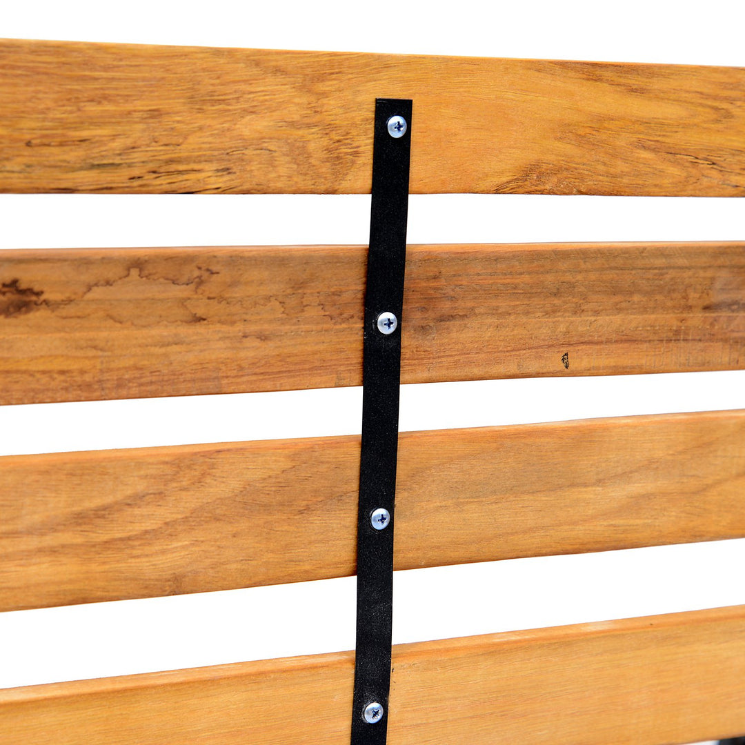 Farmhouse 2-Seater Loveseat Hardwood & Metal Outdoor Bench Garden Patio Deck Porch - Brown