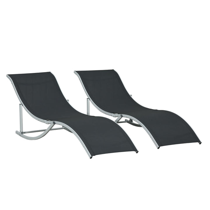 2pc S-Shaped Aluminum Foldable Sun Lounger Chair, Patio Tanning Beach Pool Deck Garden, Black