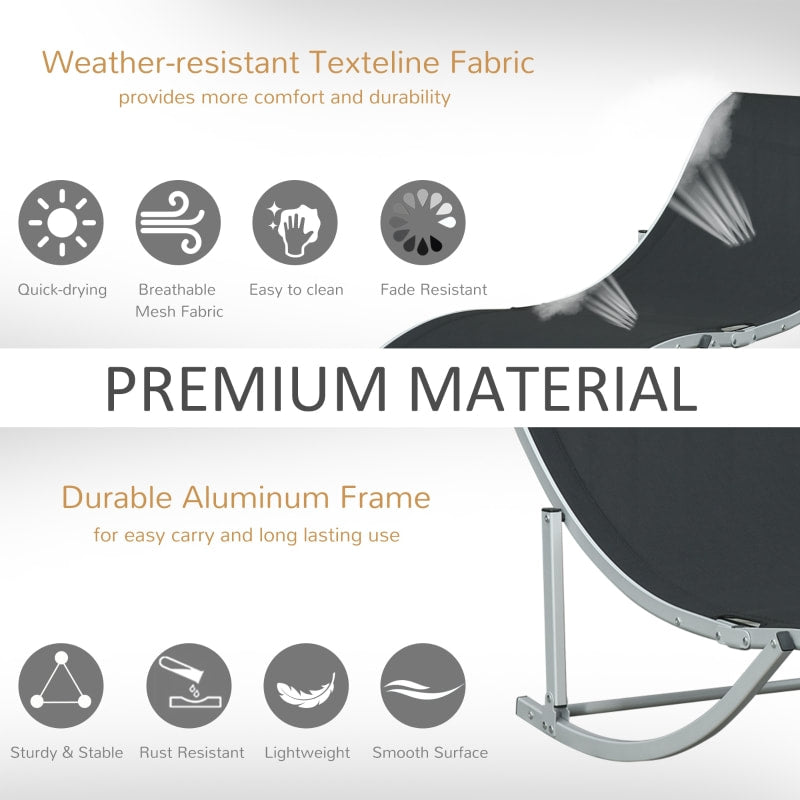 2pc S-Shaped Aluminum Foldable Sun Lounger Chair, Patio Tanning Beach Pool Deck Garden, Black