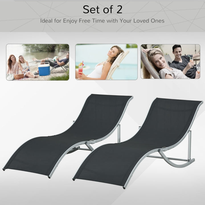 2pc S-Shaped Aluminum Foldable Sun Lounger Chair, Patio Tanning Beach Pool Deck Garden, Black