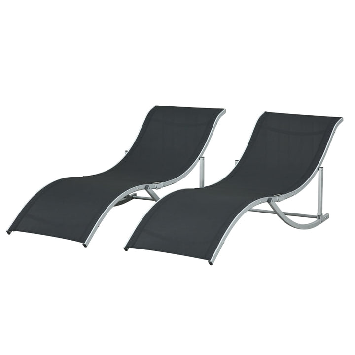 2pc S-Shaped Aluminum Foldable Sun Lounger Chair, Patio Tanning Beach Pool Deck Garden, Black