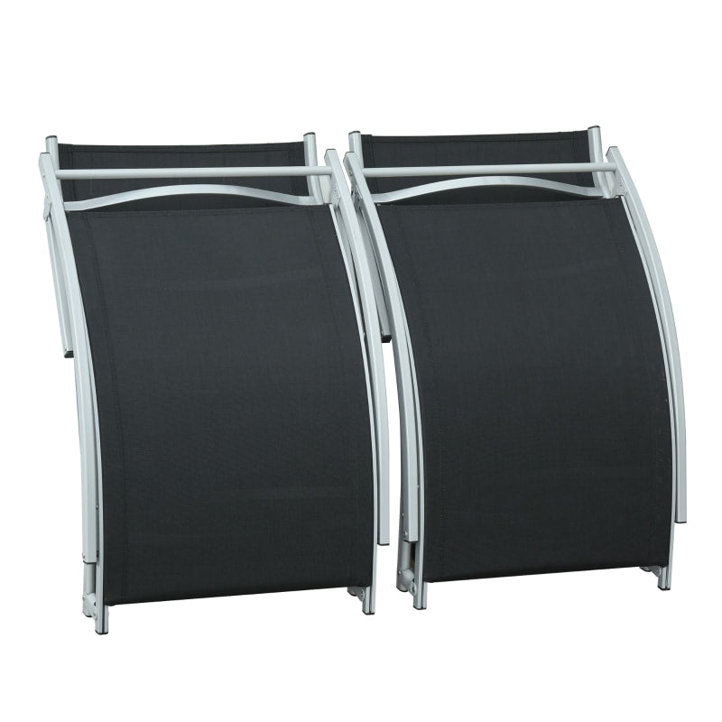2pc S-Shaped Aluminum Foldable Sun Lounger Chair, Patio Tanning Beach Pool Deck Garden, Black