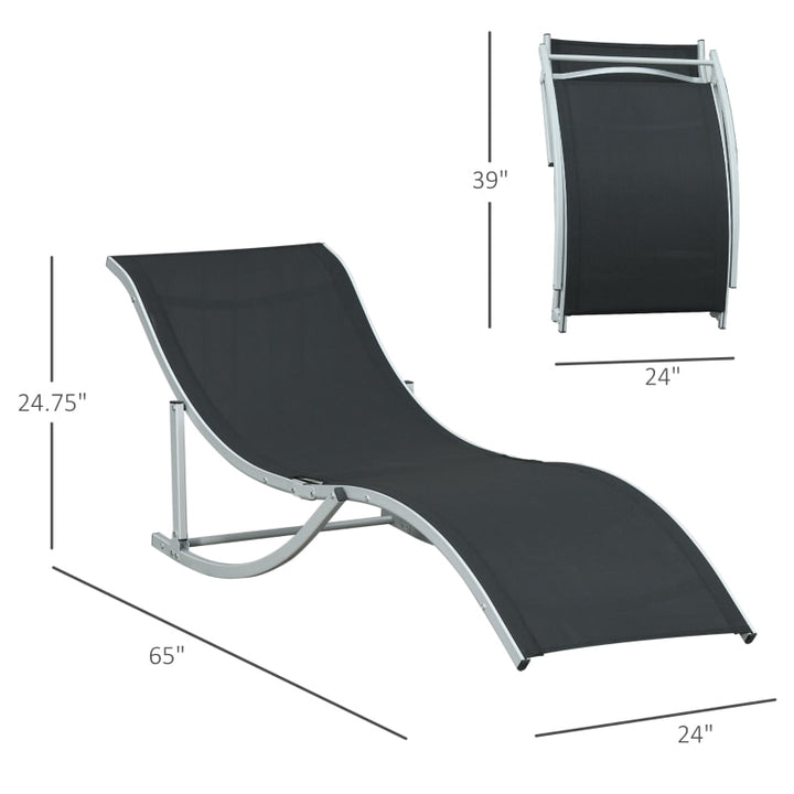 2pc S-Shaped Aluminum Foldable Sun Lounger Chair, Patio Tanning Beach Pool Deck Garden, Black