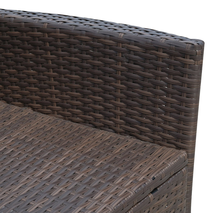 2-Seat PE Rattan Wicker Chair Bench w Glass Table, Cushions for Outdoor Patio, Brown & White