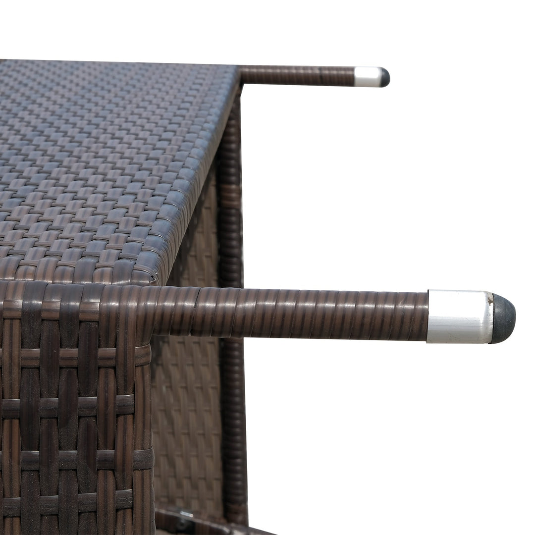 2-Seat PE Rattan Wicker Chair Bench w Glass Table, Cushions for Outdoor Patio, Brown & White