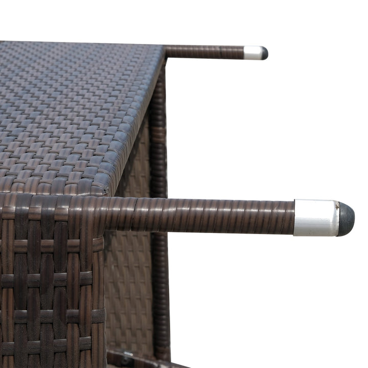 2-Seat PE Rattan Wicker Chair Bench w Glass Table, Cushions for Outdoor Patio, Brown & White