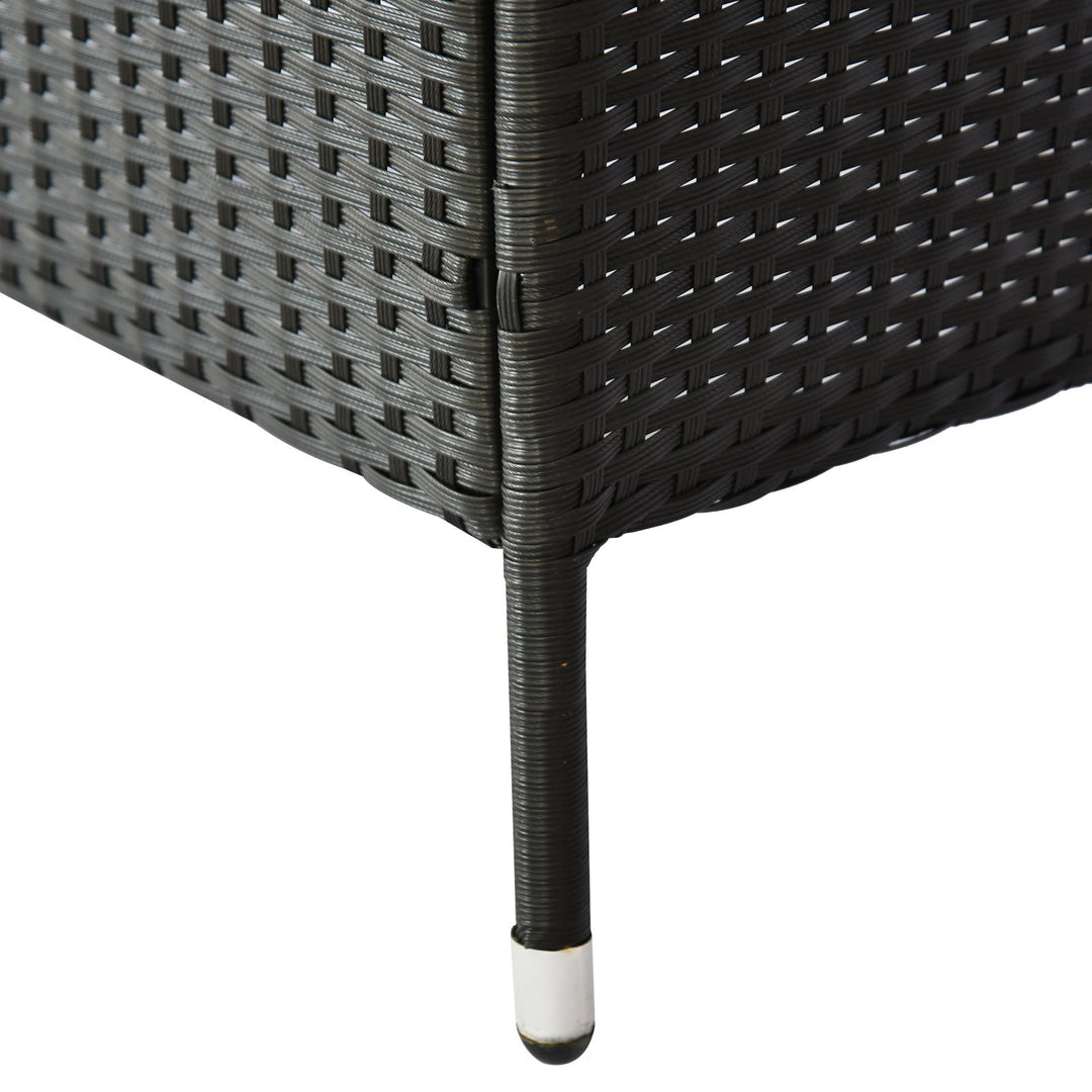 2-Seat PE Rattan Wicker Chair Bench w Glass Table, Cushions for Outdoor Patio, Black & White