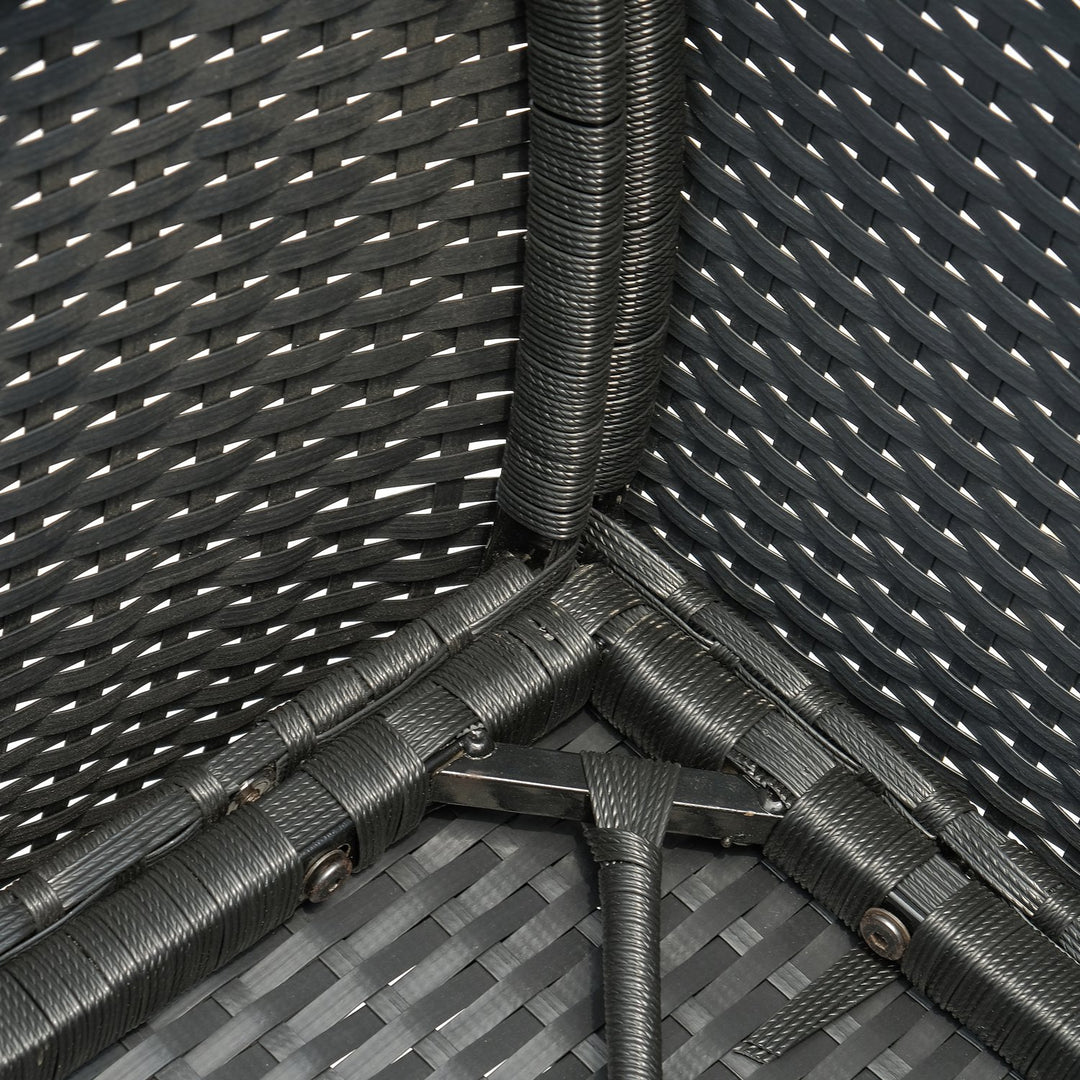 2-Seat PE Rattan Wicker Chair Bench w Glass Table, Cushions for Outdoor Patio, Black & White