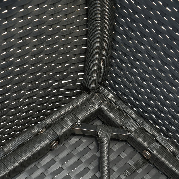 2-Seat PE Rattan Wicker Chair Bench w Glass Table, Cushions for Outdoor Patio, Black & White