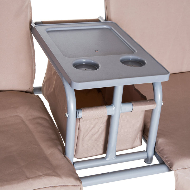 Outdoor 2-Seater Porch Swing Lounger w Storage Table / Canopy, Patio Deck Balcony Garden, Beige