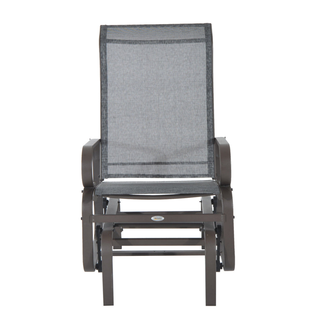 Outdoor Gliding Mesh Swing Rocking Chair for Patio Backyard Garden Deck Porch - Brown & Grey