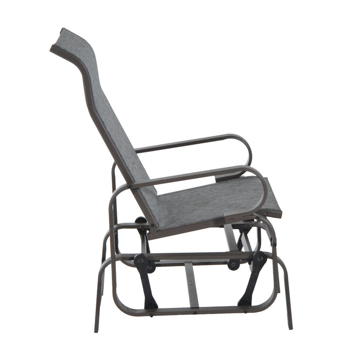 Outdoor Gliding Mesh Swing Rocking Chair for Patio Backyard Garden Deck Porch - Brown & Grey