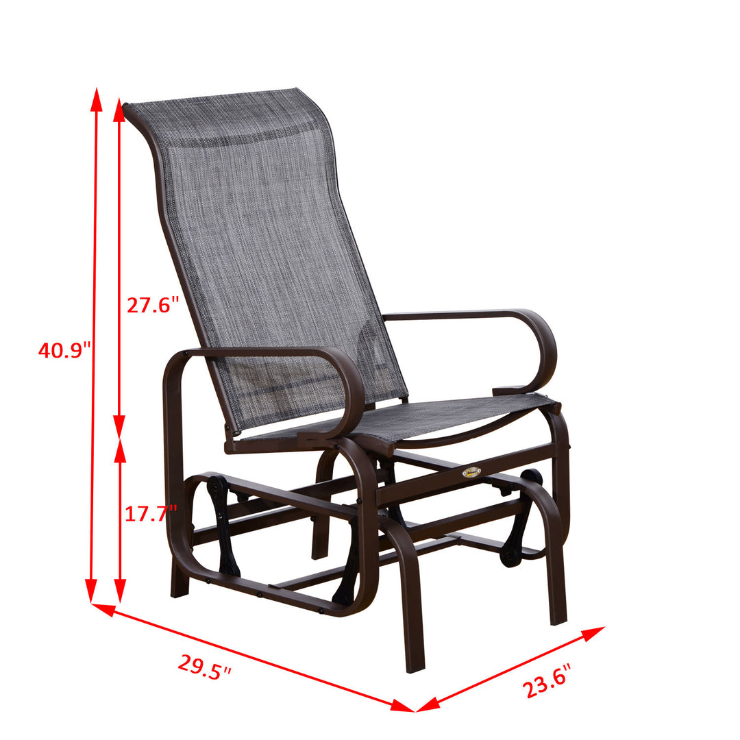 Outdoor Gliding Mesh Swing Rocking Chair for Patio Backyard Garden Deck Porch - Brown & Grey