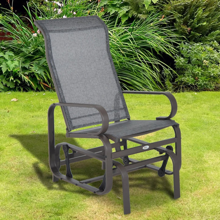 Outdoor Gliding Mesh Swing Rocking Chair for Patio Backyard Garden Deck Porch - Brown & Grey