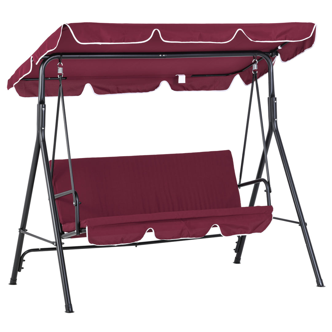 Outdoor 3-Seater Swing Lounger w/ Adjustable Canopy for Patio Backyard Garden Deck - Wine Red