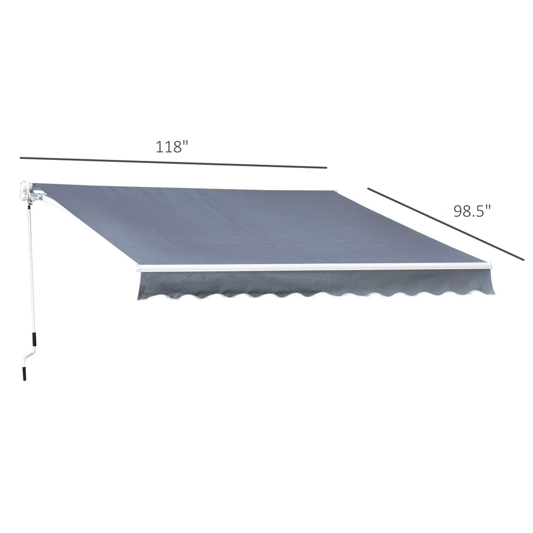 10 x 8 ft Manual Retractable Awning Sun Shade Canopy, Aluminum, Steel for Patio Deck - Grey