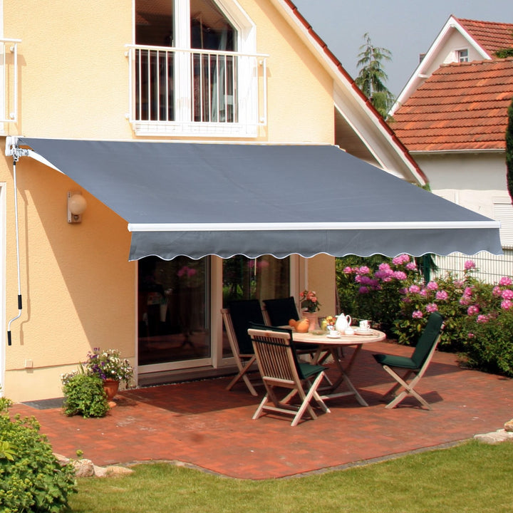 10 x 8 ft Manual Retractable Awning Sun Shade Canopy, Aluminum, Steel for Patio Deck - Grey