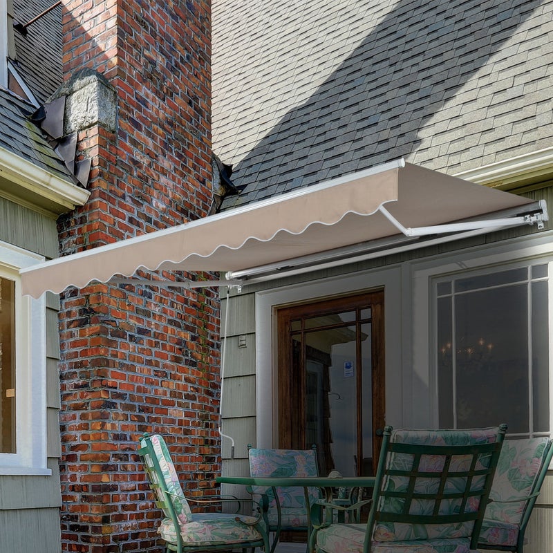 10 x 8 ft Manual Retractable Awning Sun Shade Canopy, Aluminum, Steel for Patio Deck - Beige