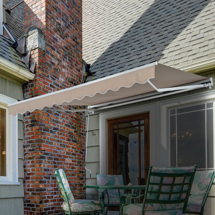 10 x 8 ft Manual Retractable Awning Sun Shade Canopy, Aluminum, Steel for Patio Deck - Beige