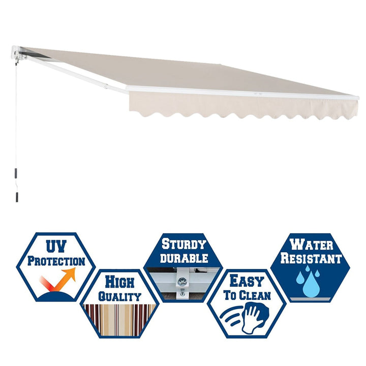 10 x 8 ft Manual Retractable Awning Sun Shade Canopy, Aluminum, Steel for Patio Deck - Beige