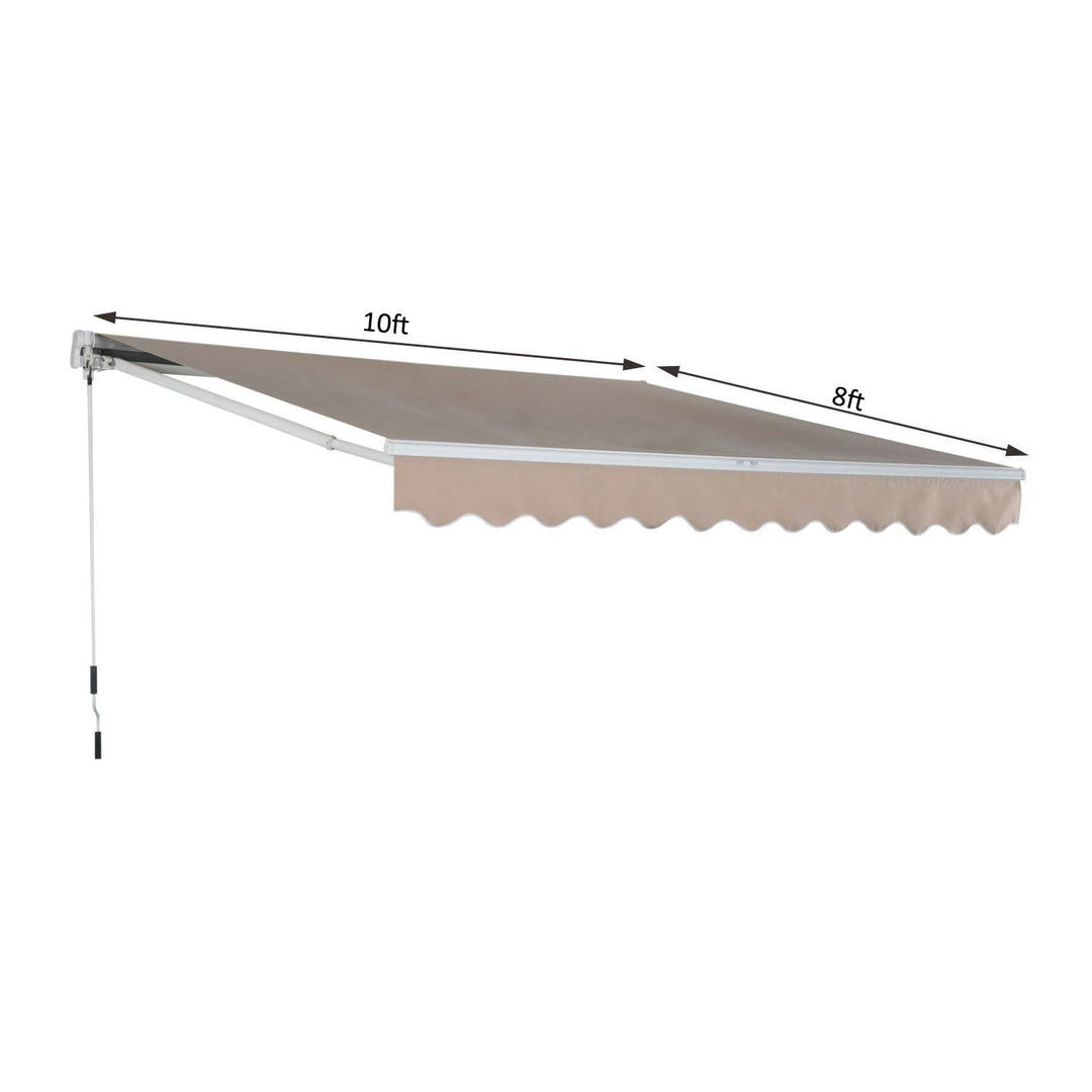 10 x 8 ft Manual Retractable Awning Sun Shade Canopy, Aluminum, Steel for Patio Deck - Beige
