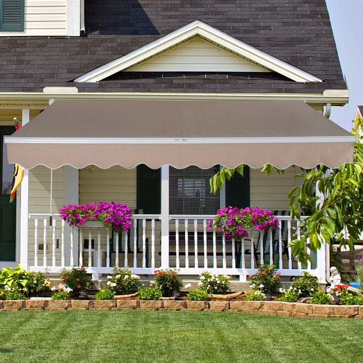 10 x 8 ft Manual Retractable Awning Sun Shade Canopy, Aluminum, Steel for Patio Deck - Beige