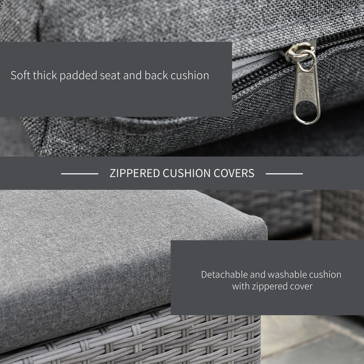 3pc Compact PE Rattan Wicker Conversation Chaise Sofa Set w Cushions for Outdoor Patio - Grey