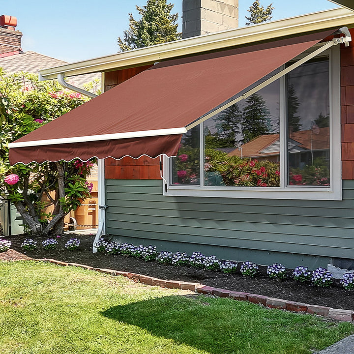 10 x 8 ft Manual Retractable Awning Sun Shade Canopy, Aluminum, Steel for Patio Deck - Coffee