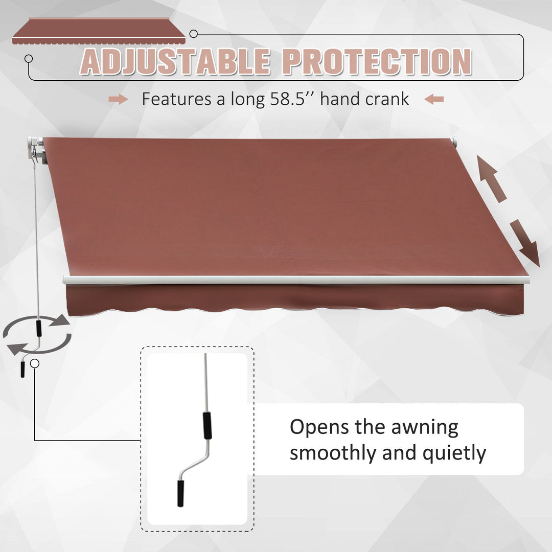 10 x 8 ft Manual Retractable Awning Sun Shade Canopy, Aluminum, Steel for Patio Deck - Coffee