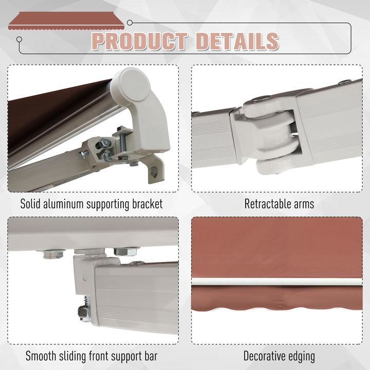 10 x 8 ft Manual Retractable Awning Sun Shade Canopy, Aluminum, Steel for Patio Deck - Coffee