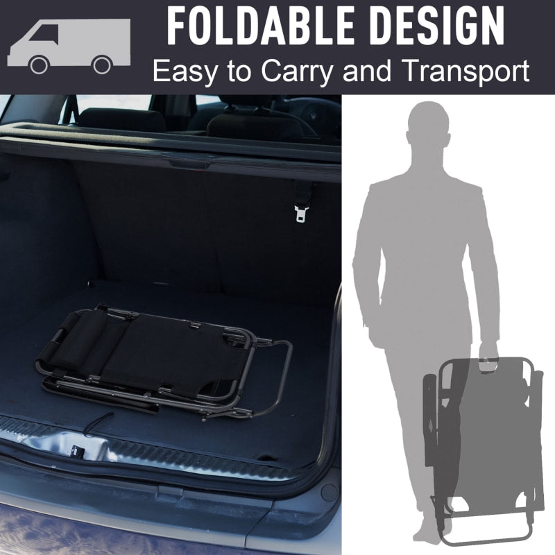 2-Way Folding Chaise Seat Flat Recliner Chair Sun Lounger Cot w Pillow, Beach Patio Deck, Black