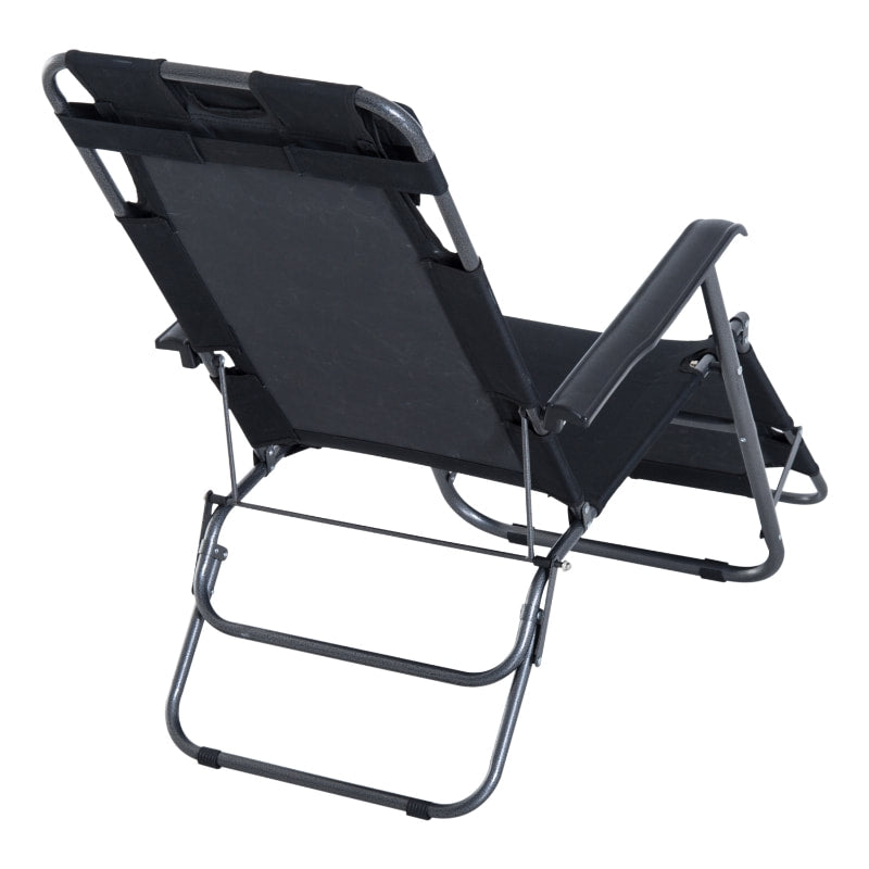 2-Way Folding Chaise Seat Flat Recliner Chair Sun Lounger Cot w Pillow, Beach Patio Deck, Black
