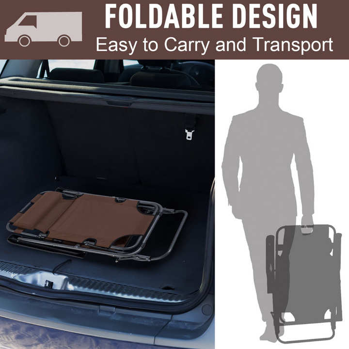 2-Way Folding Chaise Seat Flat Recliner Chair Sun Lounger Cot w Pillow, Beach Patio Deck, Brown