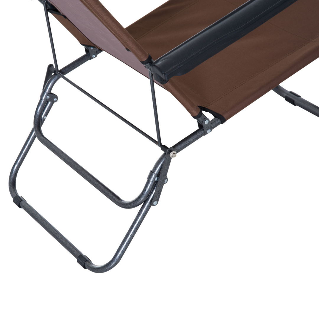 2-Way Folding Chaise Seat Flat Recliner Chair Sun Lounger Cot w Pillow, Beach Patio Deck, Brown
