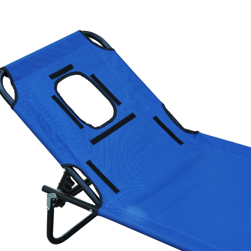 Folding Chaise Recline Sun Lounger w Face Reading Hole & Pillow, Beach Patio Pool, Bright Blue