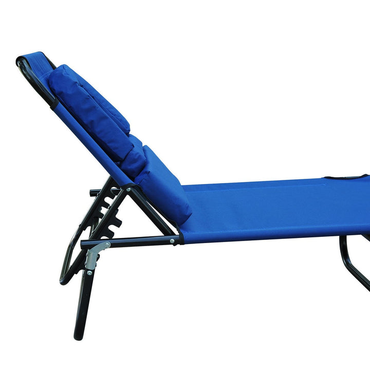 Folding Chaise Recline Sun Lounger w Face Reading Hole & Pillow, Beach Patio Pool, Bright Blue