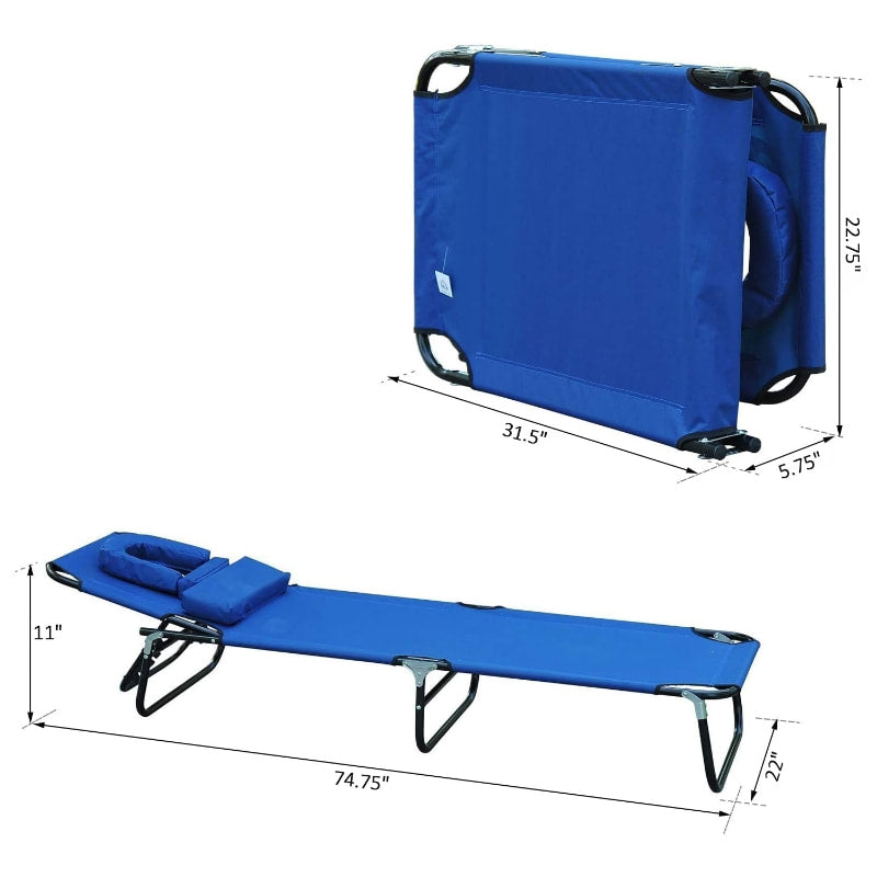 Folding Chaise Recline Sun Lounger w Face Reading Hole & Pillow, Beach Patio Pool, Bright Blue