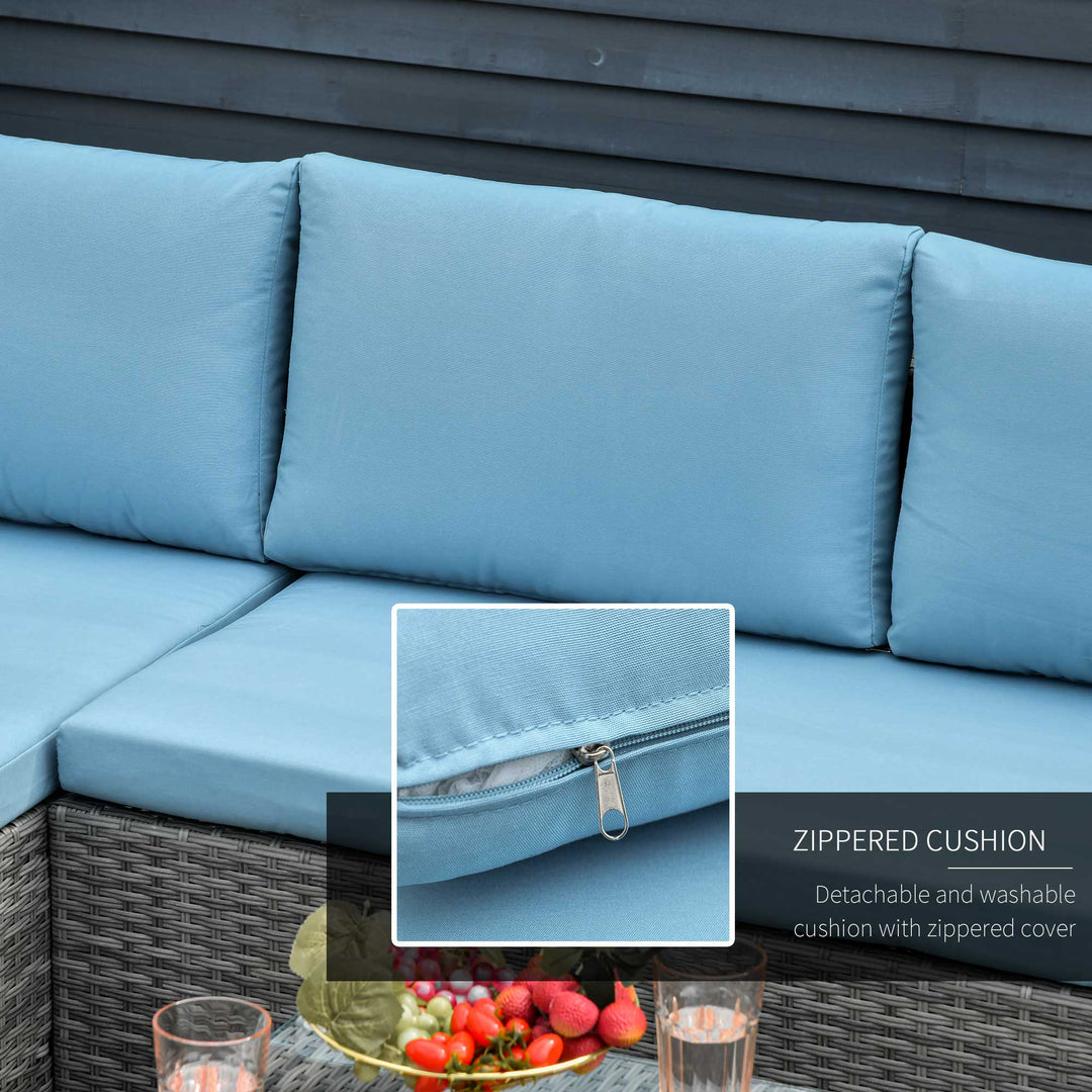 3pc Compact PE Rattan Wicker Conversation Sofa Set w Cushions for Outdoor Patio - Grey, Lt Blue