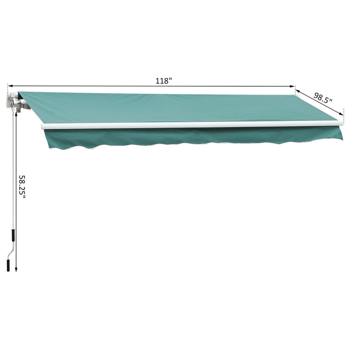 10 x 8 ft Manual Retractable Awning Sun Shade Canopy, Aluminum, Steel for Patio Deck - Green
