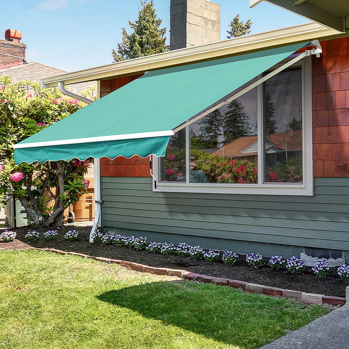 10 x 8 ft Manual Retractable Awning Sun Shade Canopy, Aluminum, Steel for Patio Deck - Green