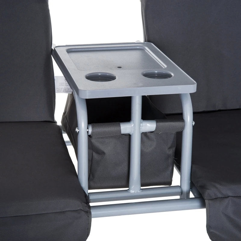 Outdoor 2-Seater Porch Swing Lounger w Storage Table / Canopy, Patio Deck Balcony Garden, Grey