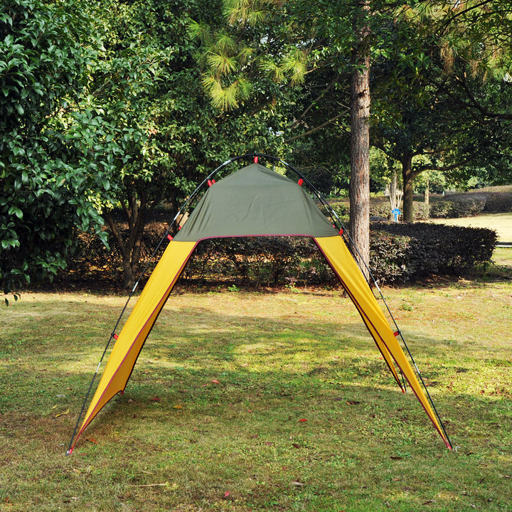 Outdoor Beach Sports Camping Sun Shade Rain Shelter w Carry Bag for Picnic Park, Green & Yellow