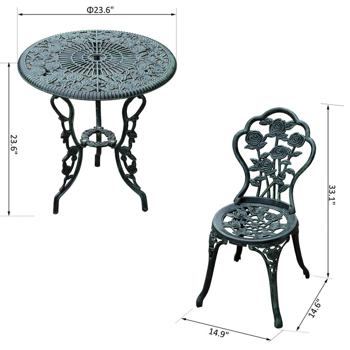 3PC Antique Patio Bistro Conversation Set for Patio Backyard Garden Deck Porch - Green & Black