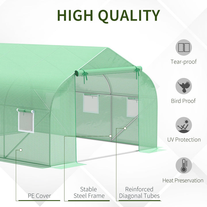 11.5' x 10' x 6.7' Walk-in Tunnel Greenhouse w/ Roll up Door, 6 Windows, Outdoor Garden, Green