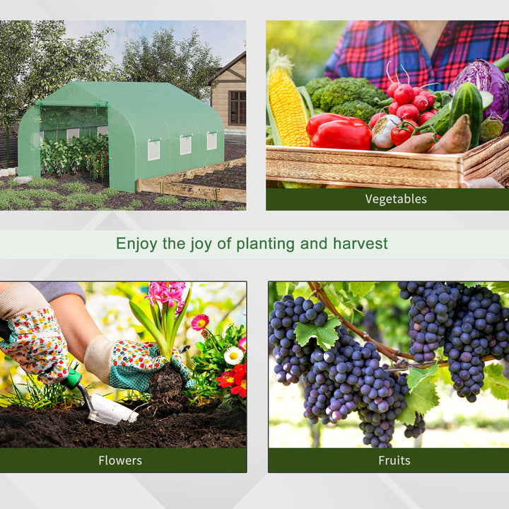 11.5' x 10' x 6.7' Walk-in Tunnel Greenhouse w/ Roll up Door, 6 Windows, Outdoor Garden, Green