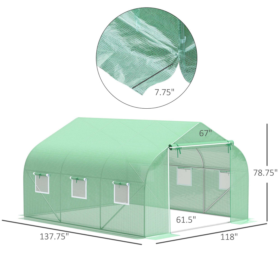 11.5' x 10' x 6.7' Walk-in Tunnel Greenhouse w/ Roll up Door, 6 Windows, Outdoor Garden, Green