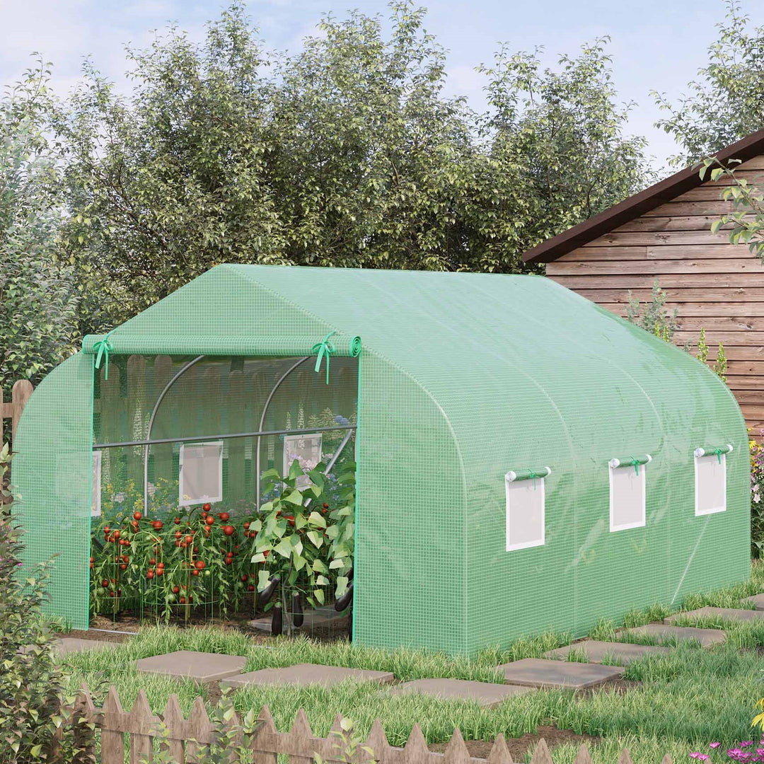 11.5' x 10' x 6.7' Walk-in Tunnel Greenhouse w/ Roll up Door, 6 Windows, Outdoor Garden, Green