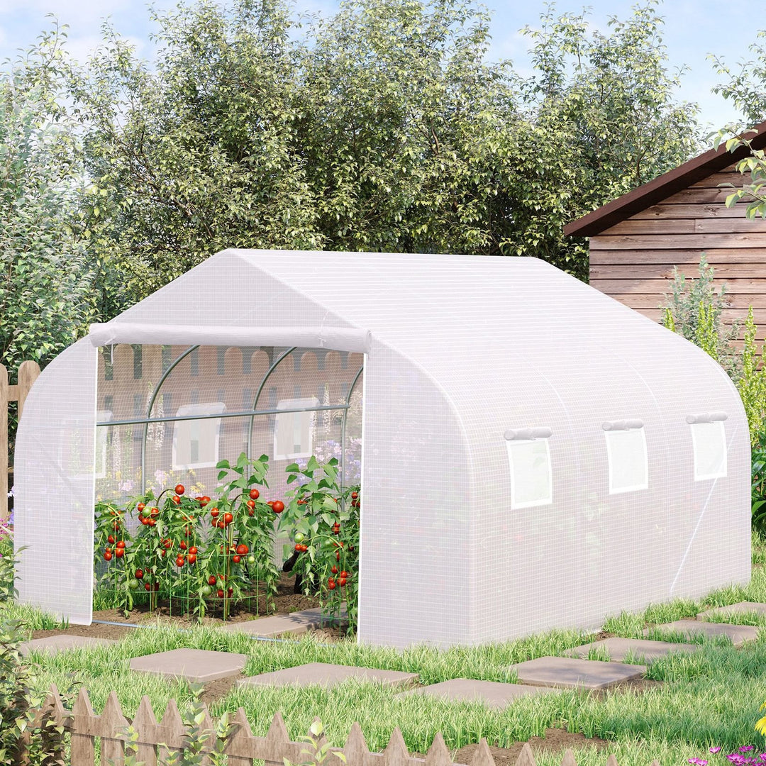 11.5’ x 10’ x 6.6’ Walk-in Tunnel Greenhouse w/ Roll Up Door, 6 Windows, Outdoor Garden, White