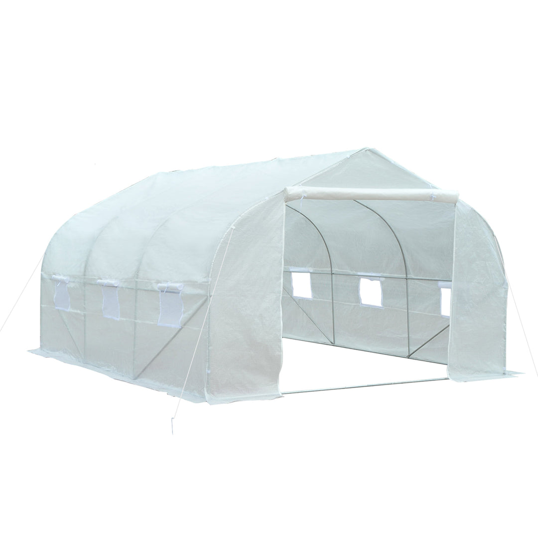 11.5’ x 10’ x 6.6’ Walk-in Tunnel Greenhouse w/ Roll Up Door, 6 Windows, Outdoor Garden, White